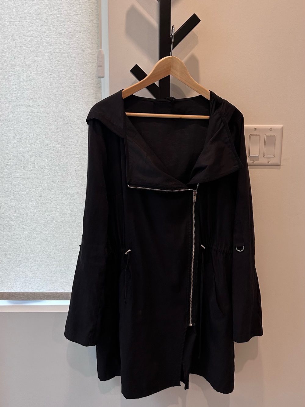 mittoshop Black Asymmetric Zip Hooded Coat